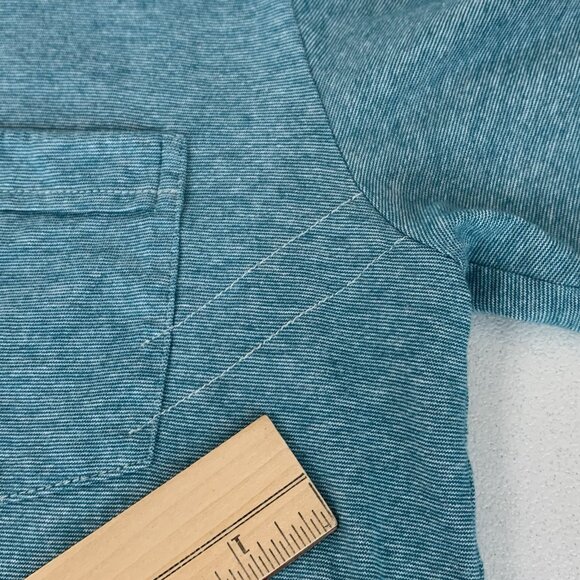 Billy Reid Pensacola Polo Mens Medium Blue Green Space Dye Iconic Pocket Stitch - Picture 9 of 10